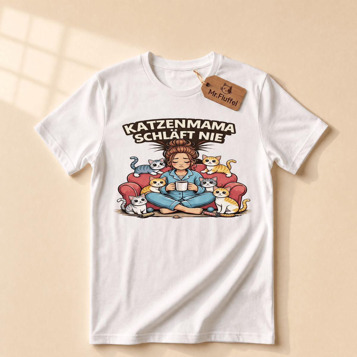 Katzenmama schläft nie Bio-Shirt – Nachhaltiges Bio-T-Shirt für Katzenmamas von Mr.Fluffel